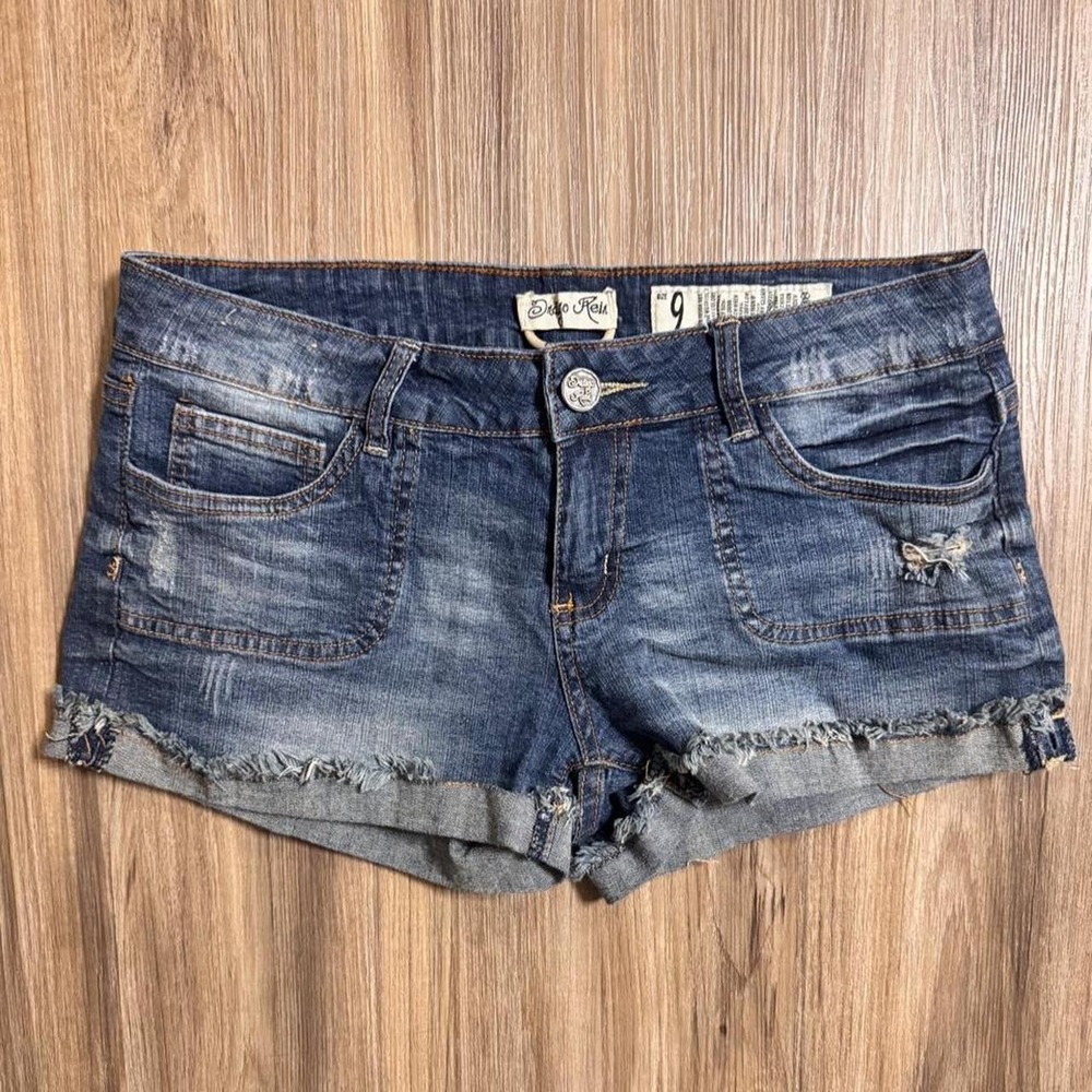 Vintage Indigo Rein Low Rise Distressed Denim Shorts Y2K Cuffed Cut Offs